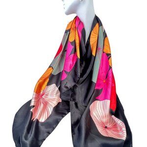Botanical Silk-Feel Scarf Vibrant Floral 34” Square Elegant